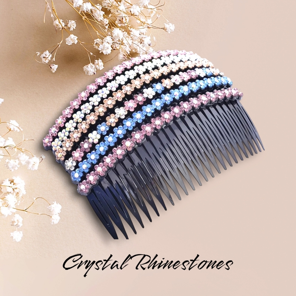 Beautiful 5pc Colorful Crystal Rhinestone Combs/ Hair Pins - Picture 2 of 11